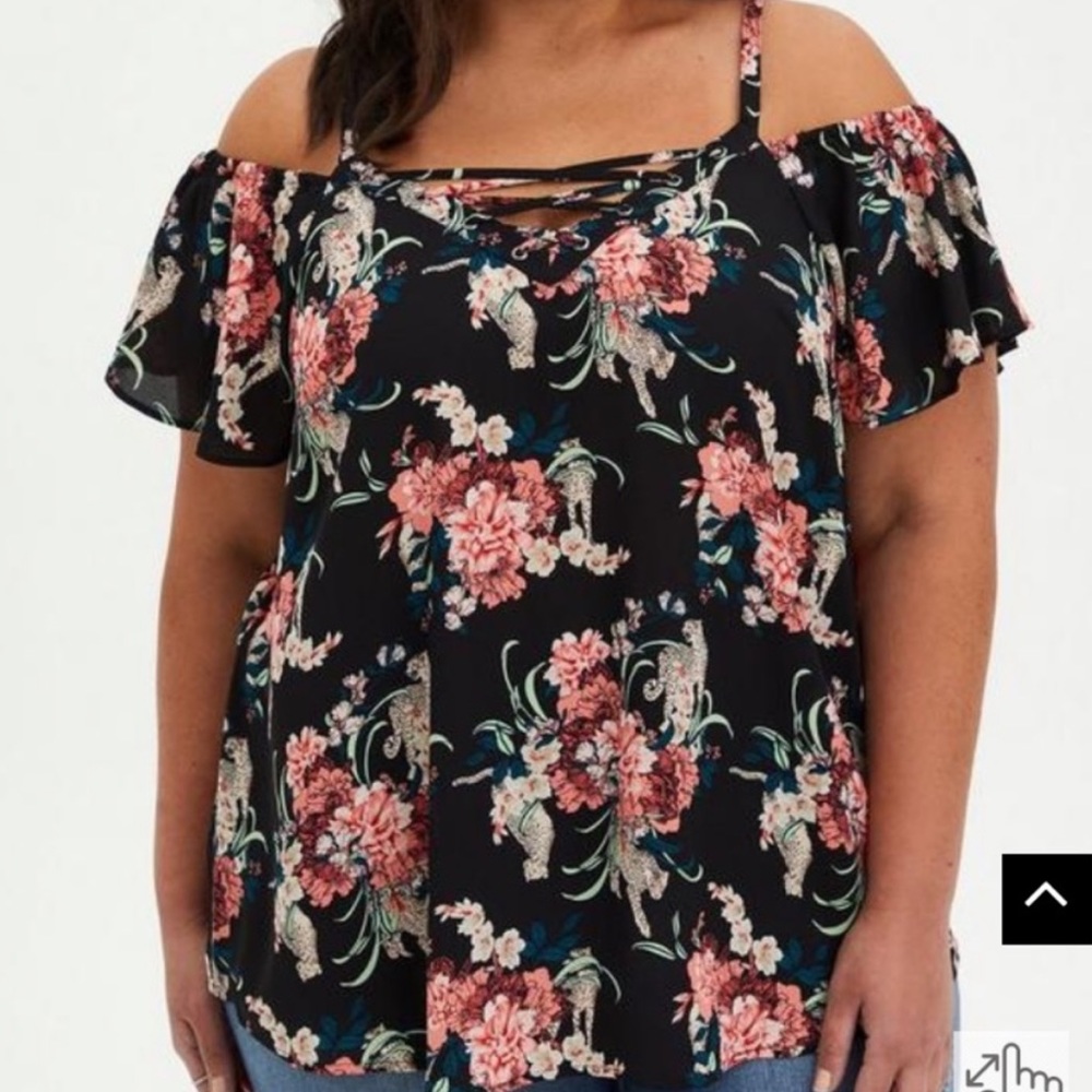 Torrid Georgette Lace-Up Cold Shoulder Top